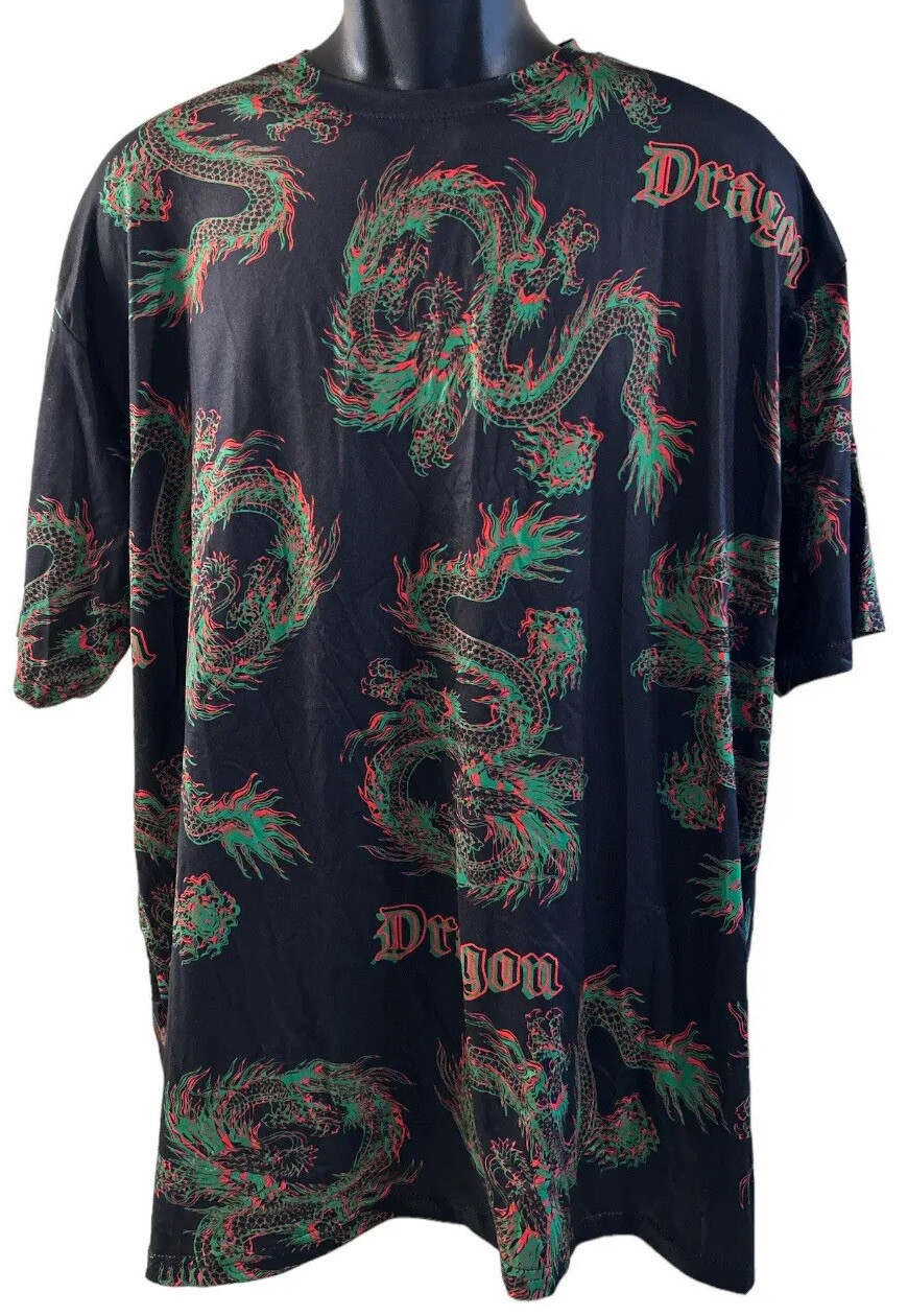 Shein Shirt Mens Sz Small Japanese dragon embellished tee Polyester Blend