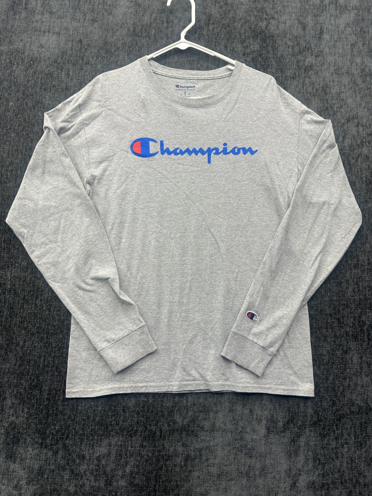 Champion Authentic Athletic Shirt Mens M Heather Gray Script Logo Standard Fit