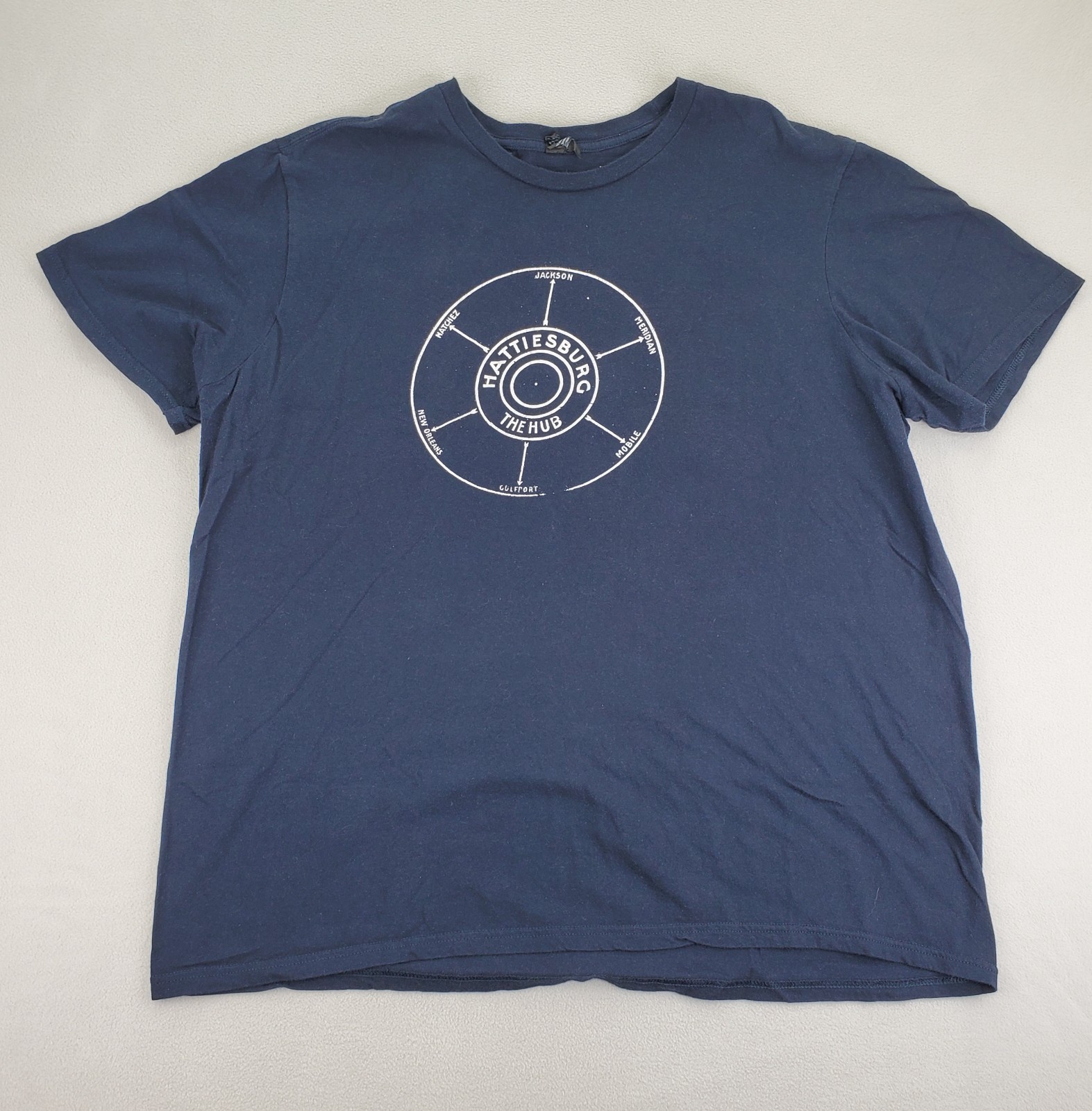 Hattiesburg The Hub T Shirt Mens 2XL Navy Blue Mississippi Map Graphic District