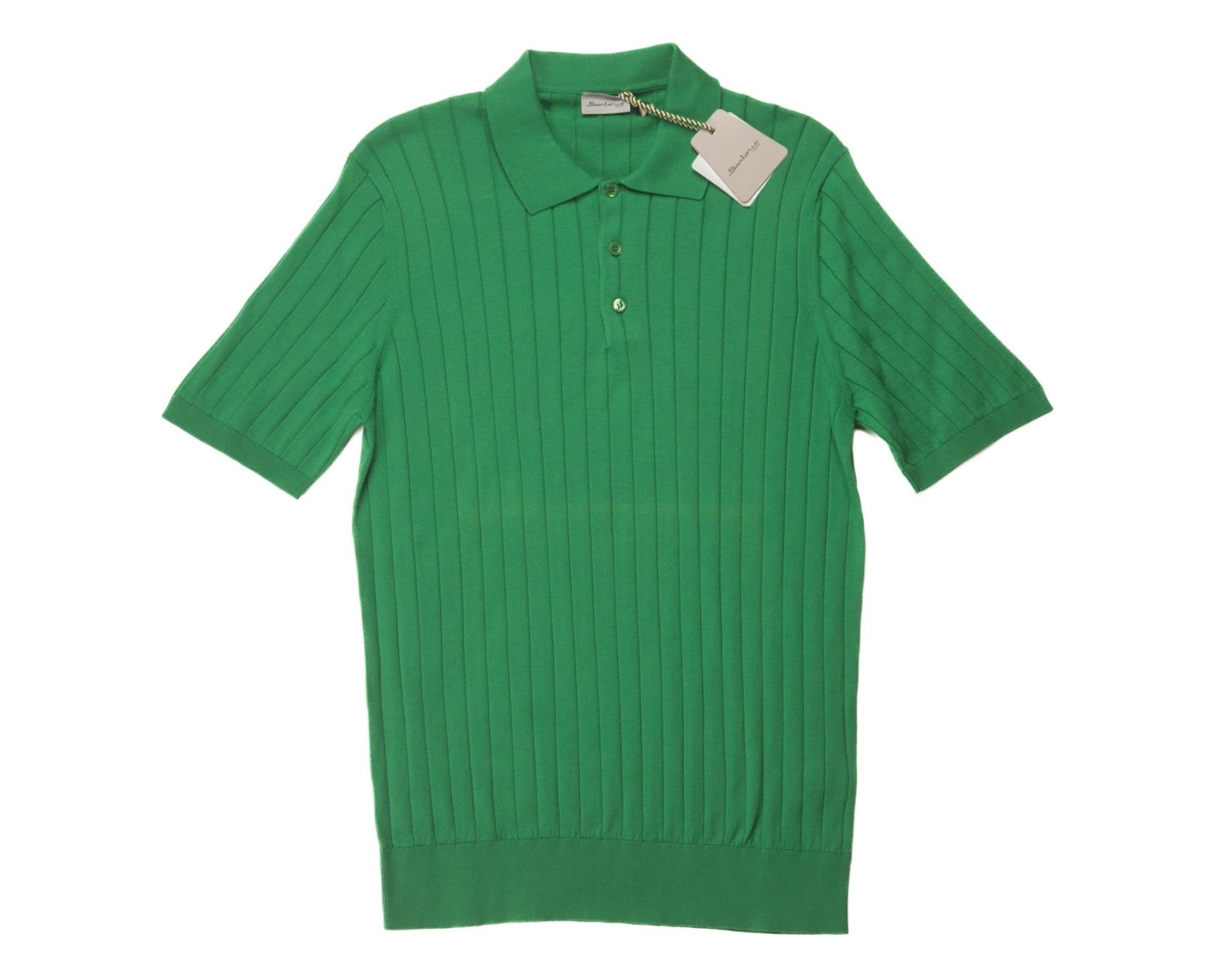 Sartorio Napoli $875 Green Ribbed Extra Slim Polo Shirt Knit Cotton Jersey L