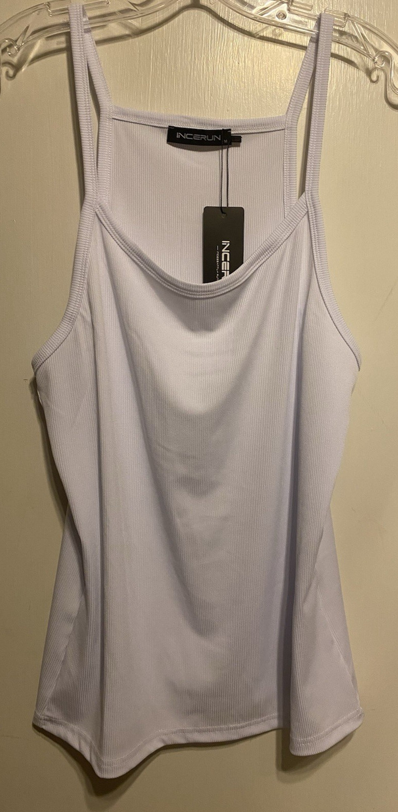 Incerun Men’s Scoop Neck Deep Cut Arms Tank Top White Size Medium Stretch NWOT