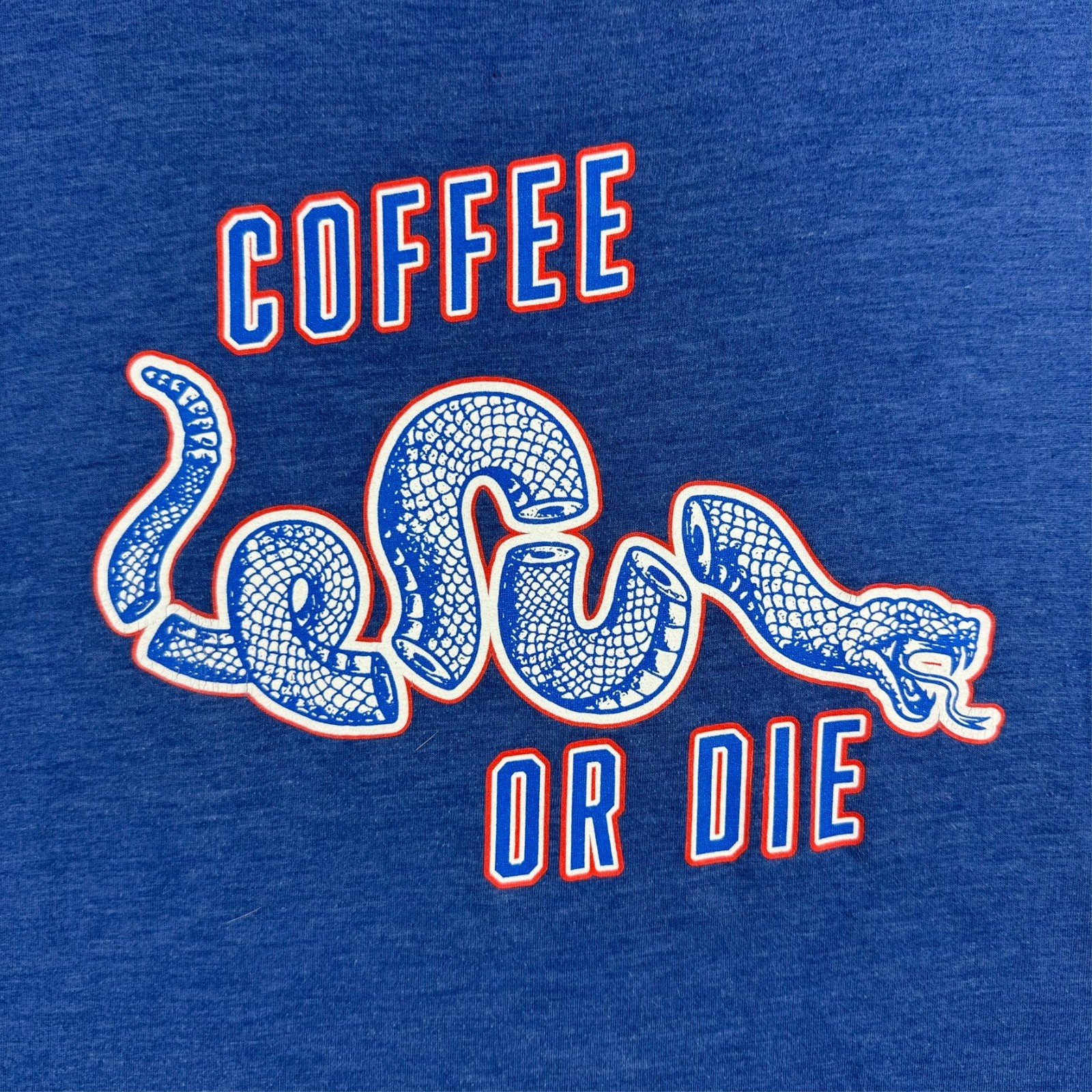 Black Rifle Coffee Company Mens Large Blue “Coffee or Die” Snake T-Shirt