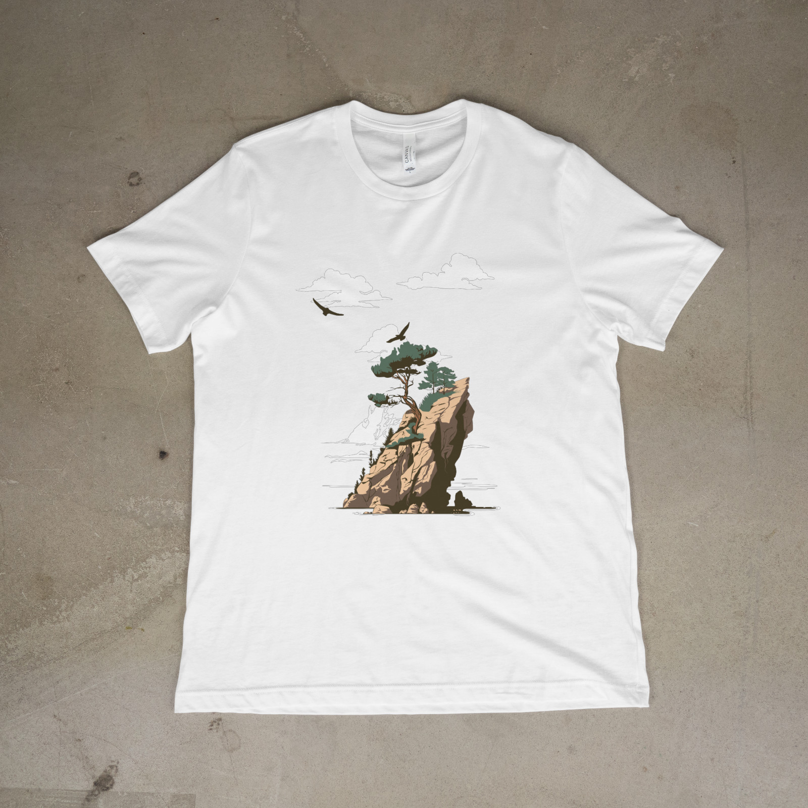 Cliffside Tree Ocean Landscape Nature Art Minimalist Outdoor Graphic T-Shirt
