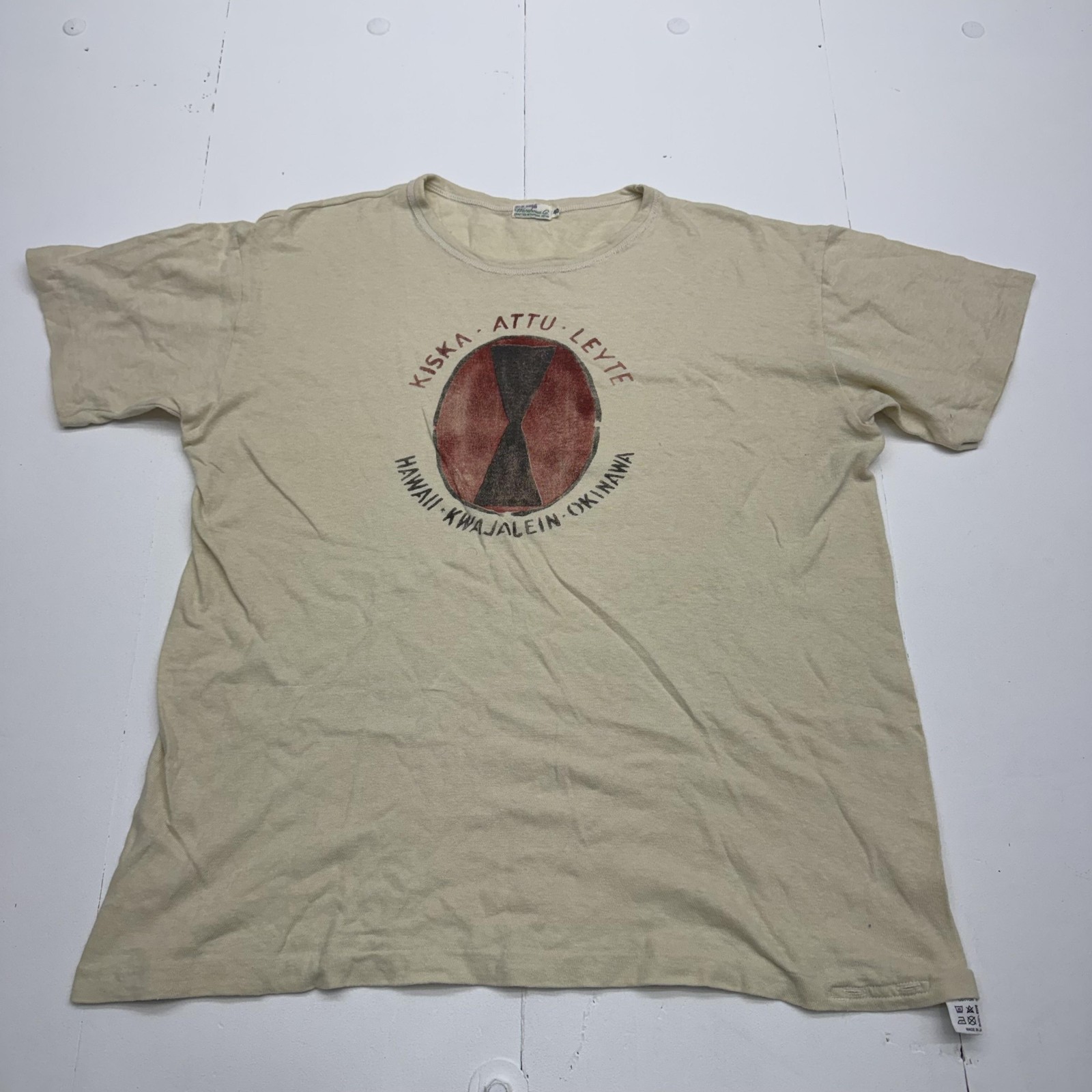 Warehouse & Co Duck Digger Shirt Mens Large Beige WWII Hourglass Japan Graphic