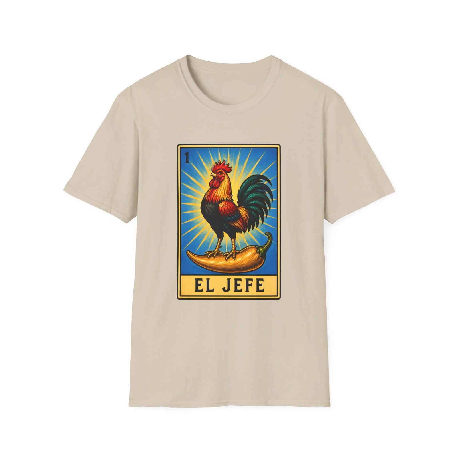 Rooster Chili Pepper Mexican Loteria Folk Art Fiesta Unisex Softstyle T-Shirt