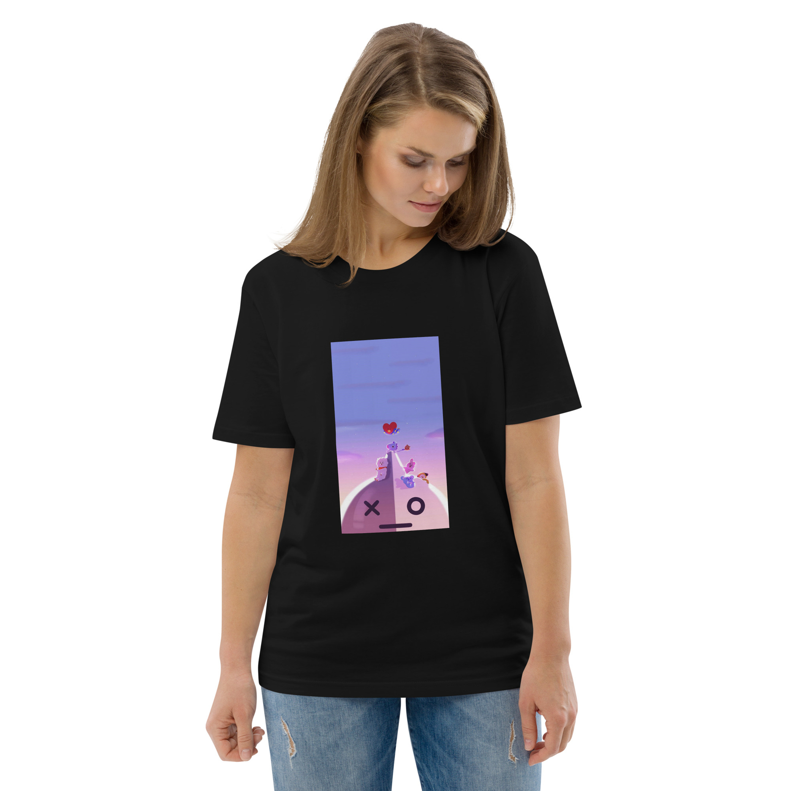BT21 Unisex organic cotton t-shirt (Black) (Design 1)