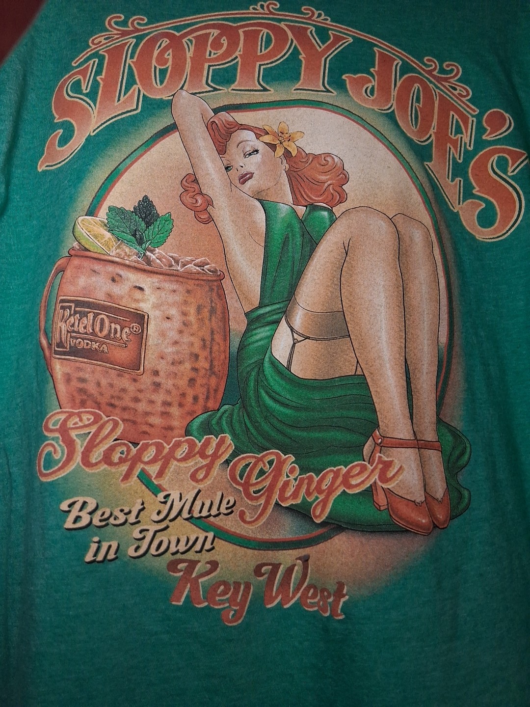 Large Sloppy Joe’s Sloppy Ginger Best Mule In Town Key West Green T-Shirt