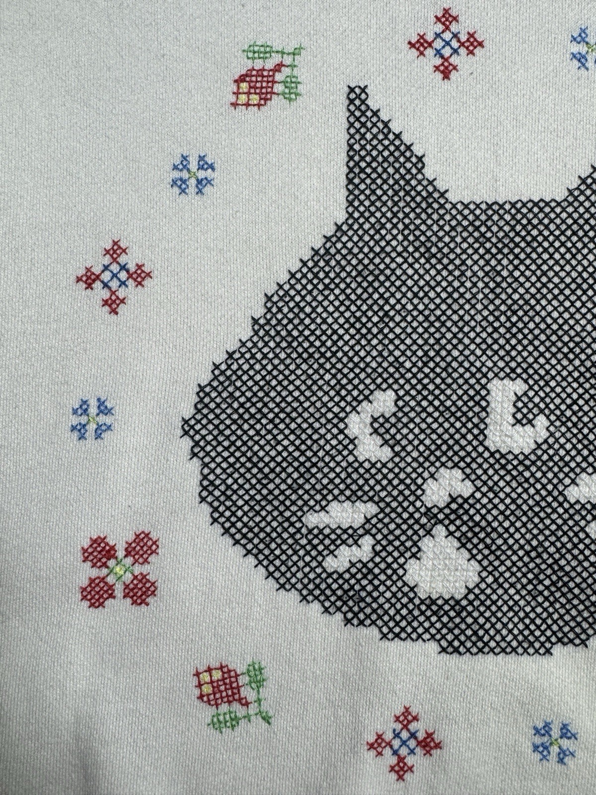 Ne-net Nya Nya Cat Big Face Cross Stitch Sweatshirt Issey Miyake Japanese brand
