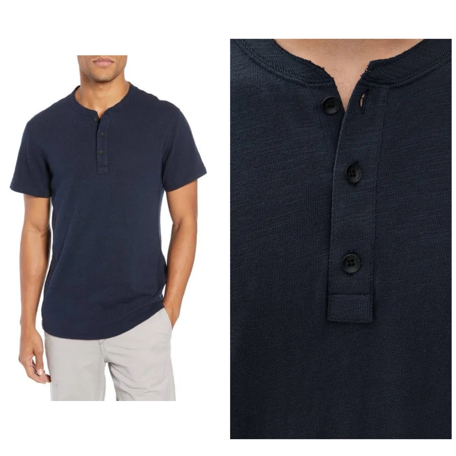 New Rag & Bone $128 Classic Slub Jersey Henley In Navy Size: Small