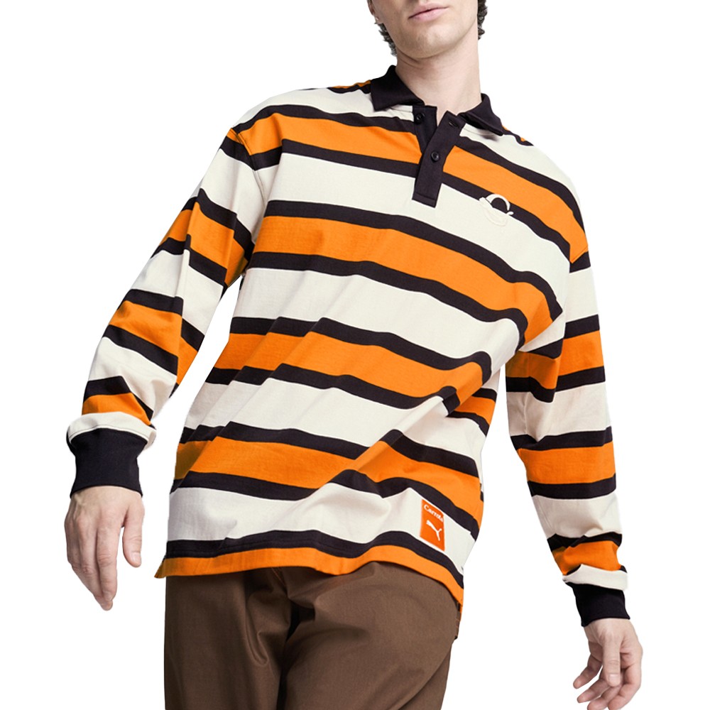 PUMA Carrots X Collared Long Sleeve Pullover Shirt Mens Orange, White Casual Top