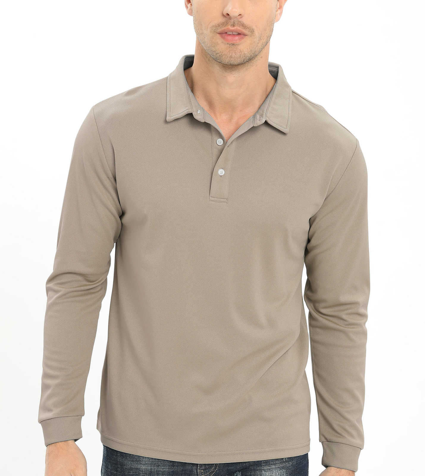 Men’s Polo Shirt Long Sleeve Outdoor Golf T Shirt 3-Button Quick Dry Lightweight