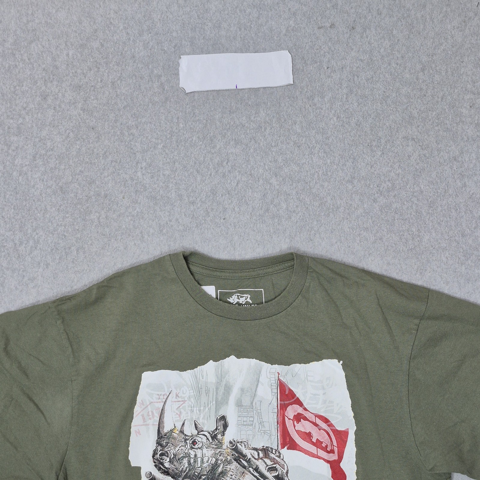 Ecko Unltd. Men Shirt L Green Graphic Rhino Flag Streetwear Logo Short Sleeve
