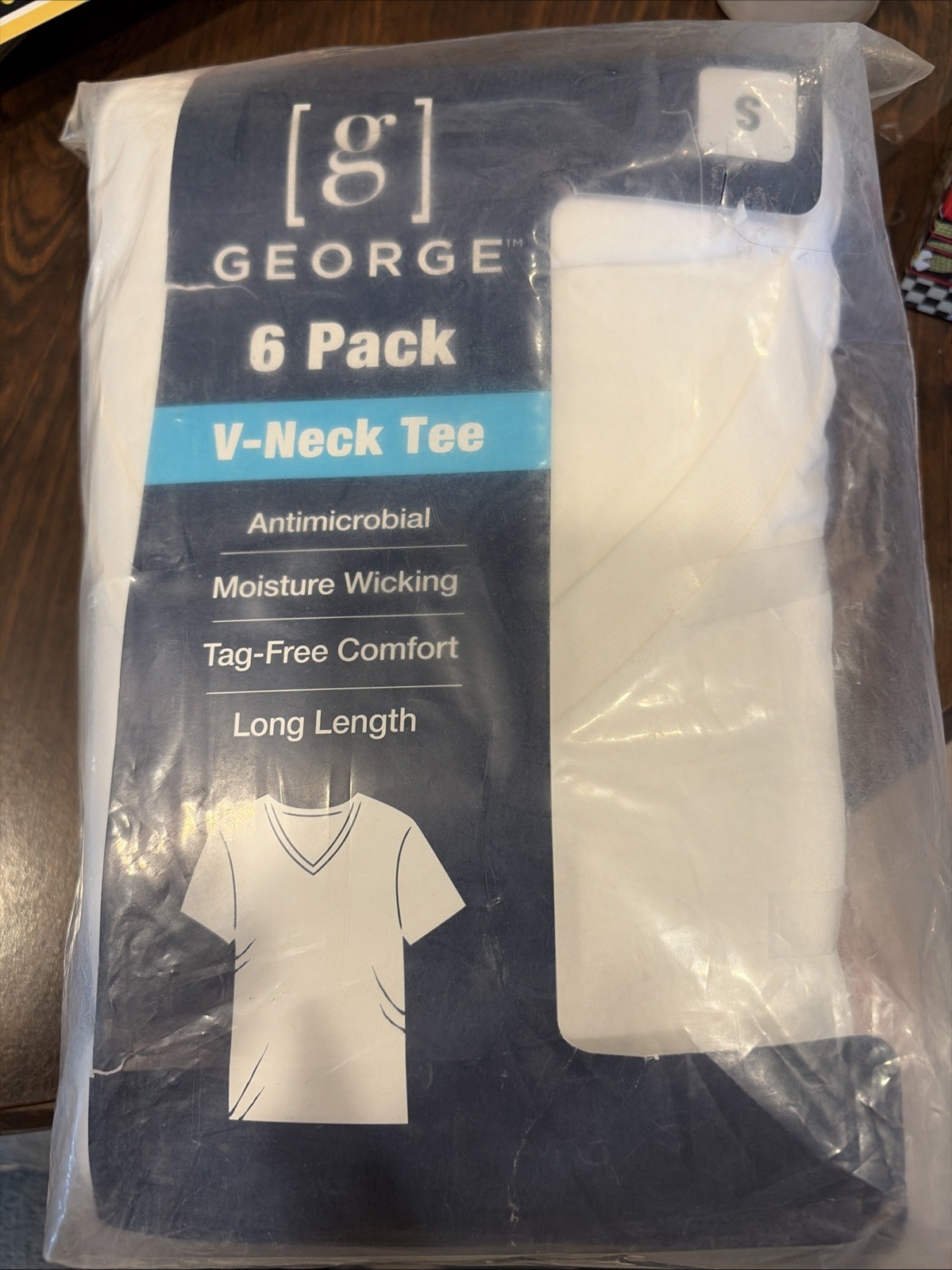 George Men’s White V-Neck Tee 6-Pack S Cotton Moisture Wicking Odor Control