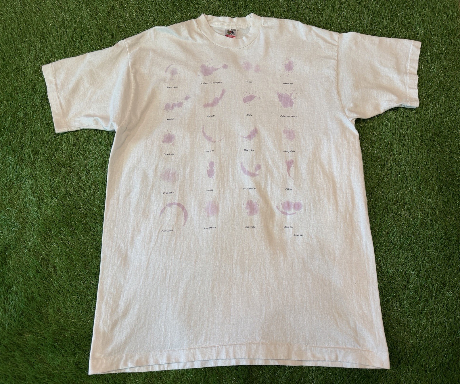 Vintage 1994 MINC Red Wine Stains T-Shirt 90s FOTL Art Single Stitch Adult XXL