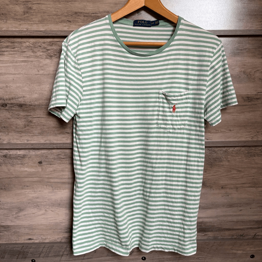Polo Ralph Lauren Green White Stripe Pocket Tee T-shirt Men’s S excellent prewor