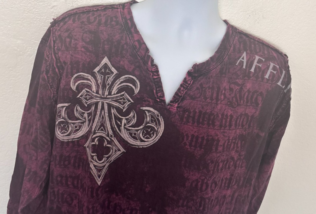 Vintage Affliction Buckle Shirt 2XL Burgundy Lava Wash Goth Y2K Grunge Mall USA