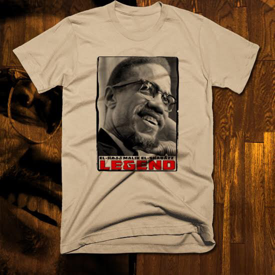 Malcolm X T-Shirt Black History Month African Civil Rights Activist Tan or Gray