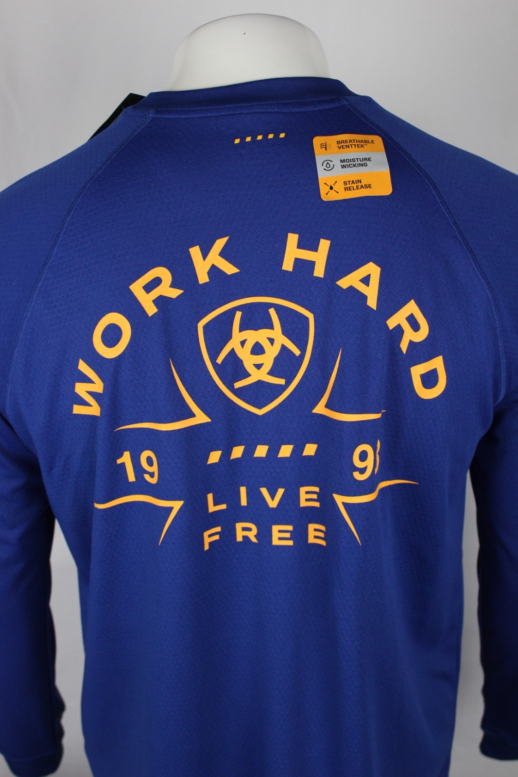 Ariat Men’s Rebar Heat Fighter Work Hard T Shirt Pocket Long Sleeve Blue