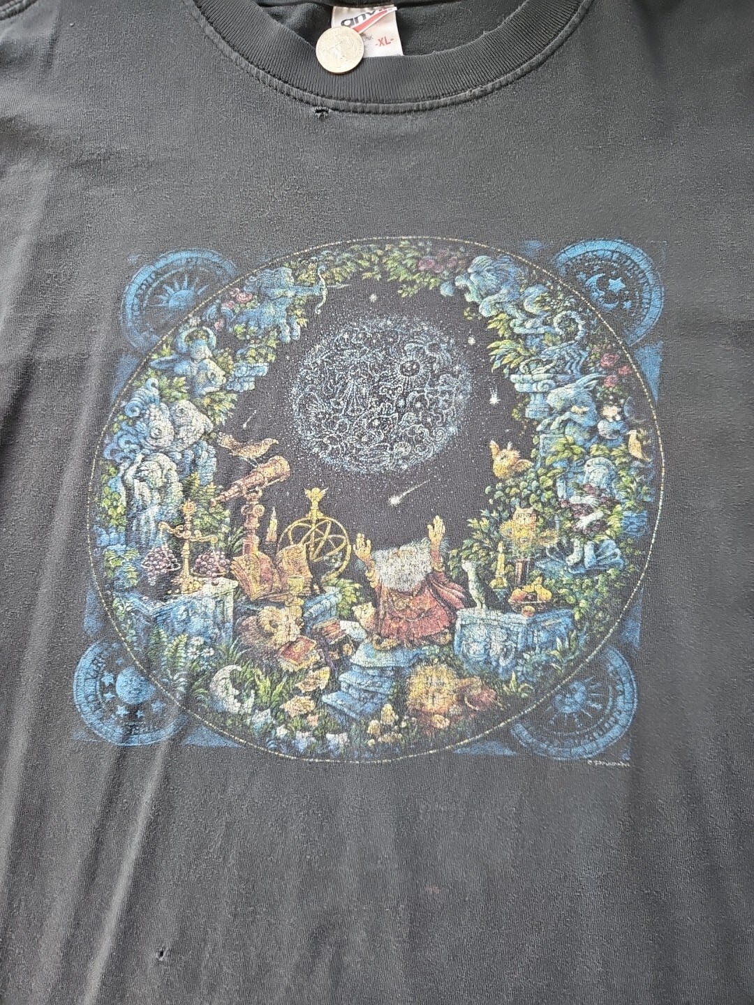 Vintage Bill Bell Shirt Men’s XL Black Anvil Wizard Astronomer Long Sleeve