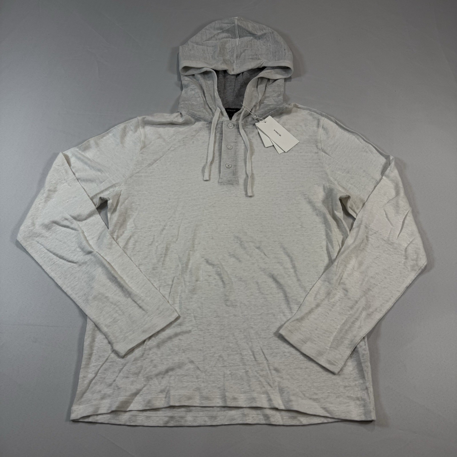 Vince 100% Linen Hoodie T-shirt Size Small White & Gray NWT $195