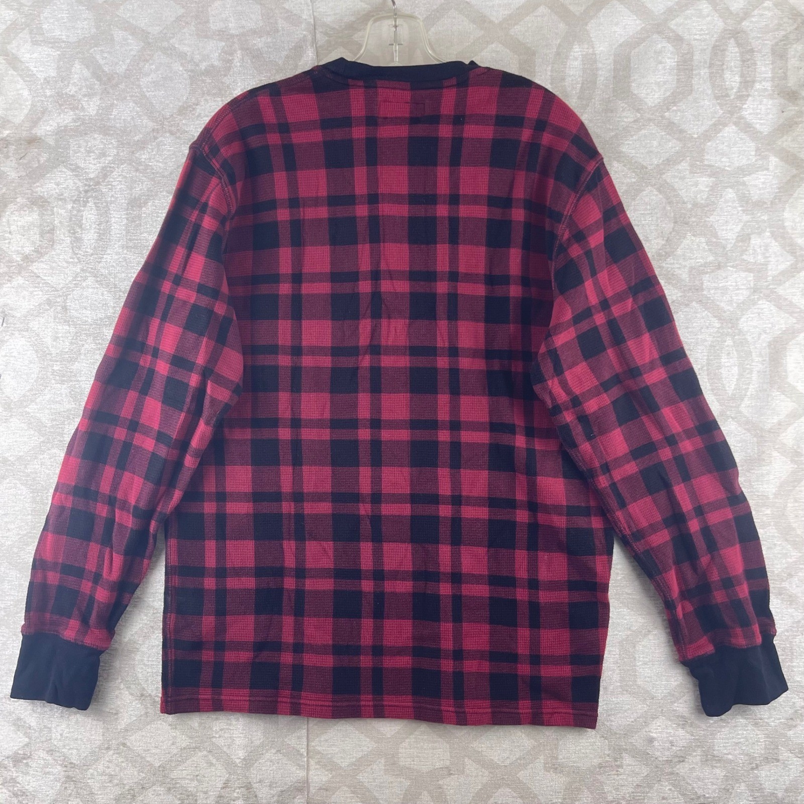 Polo Ralph Lauren Mens Red Black Buffalo Plaid Waffle Knit Thermal Shirt Large
