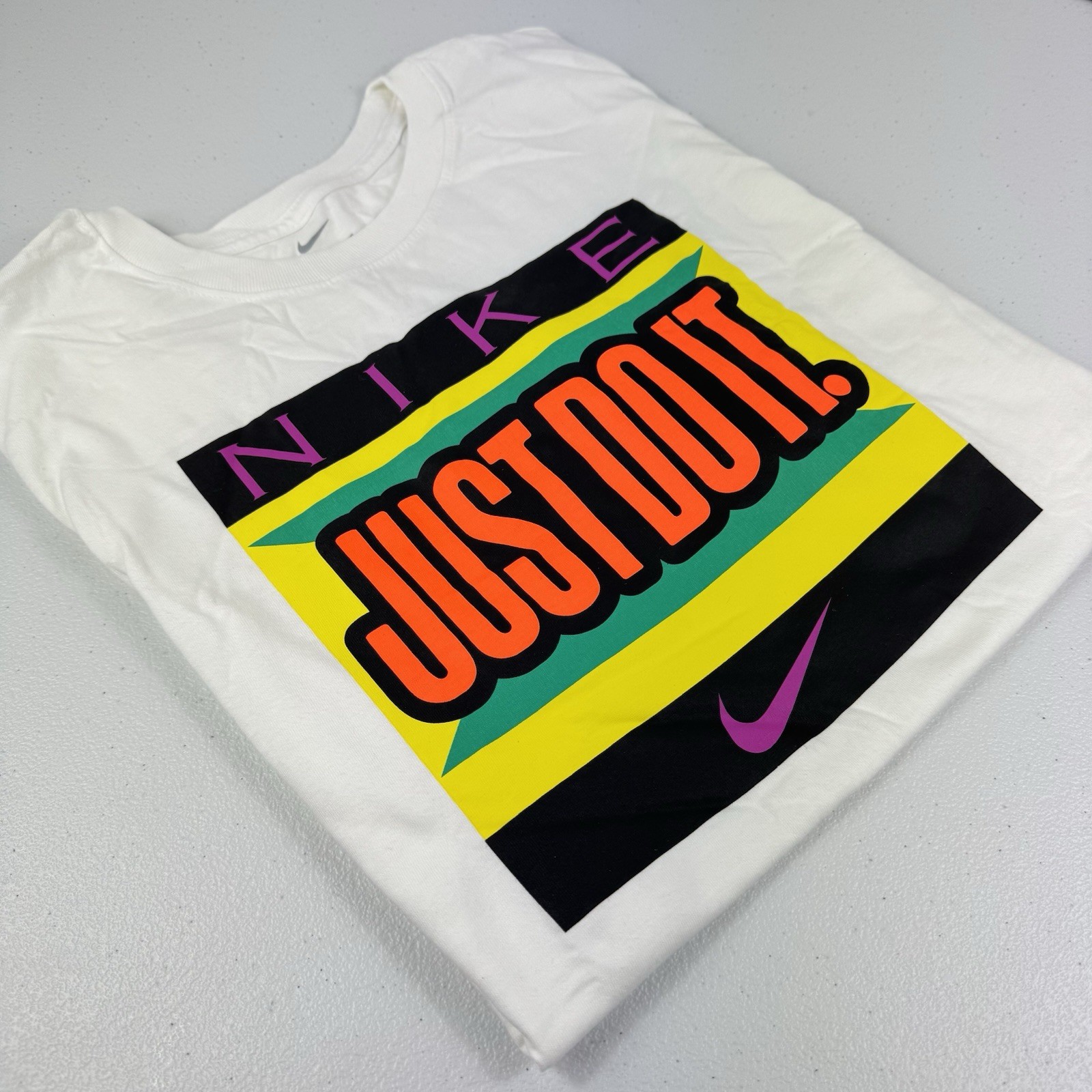 Men’s T-Shirt Nike Athletic White Orange Multicolor Swoosh Size M L XL 2XL