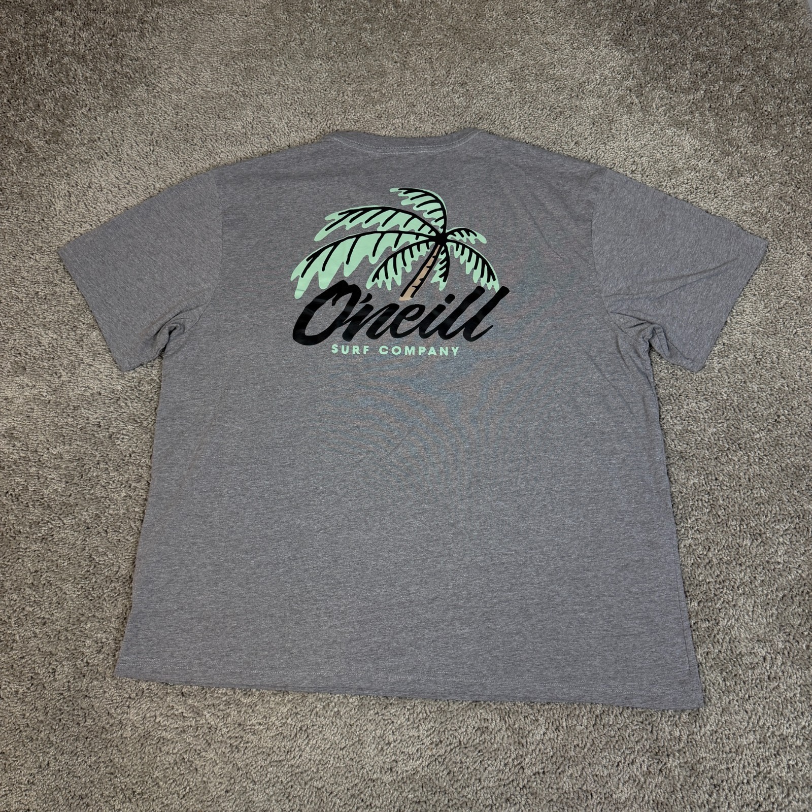 O’Neill Shirt Mens 2XL Gray Palm Tree Graphic Crew Neck Tagless Cotton