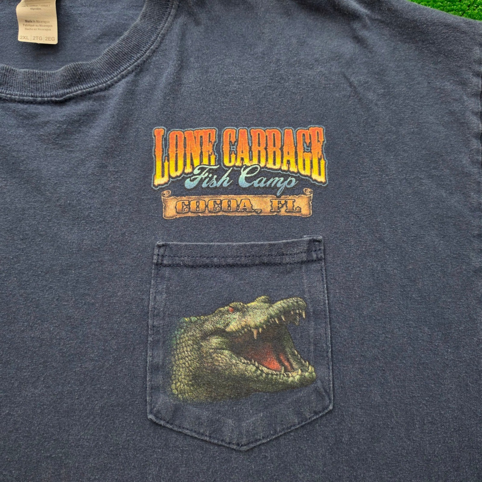 Lone Cabbage Fish Camp Tshirt Mens 2XL Blue Alligator Graphic Tee Cocoa Florida