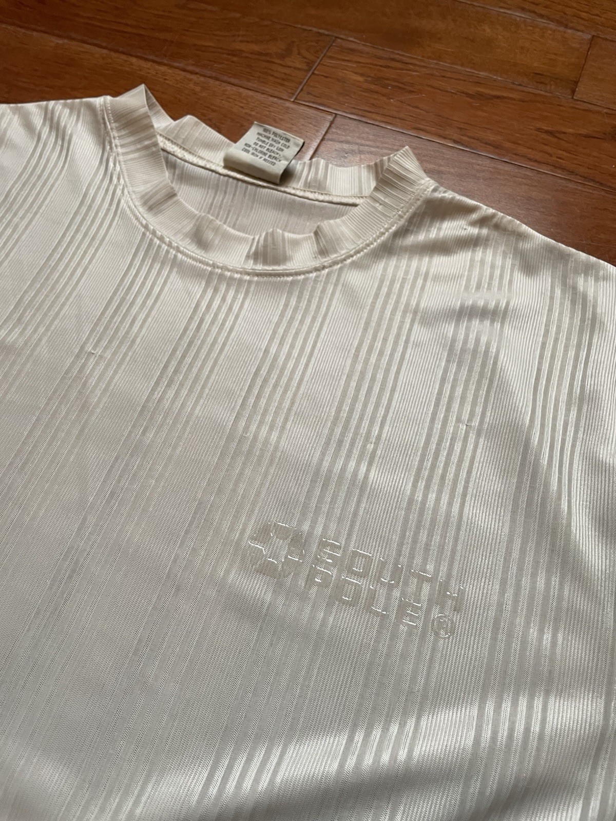 Vintage 90s Southpole Mens Medium Sheer Satin Striped Baggy Fit Shirt Light Gray