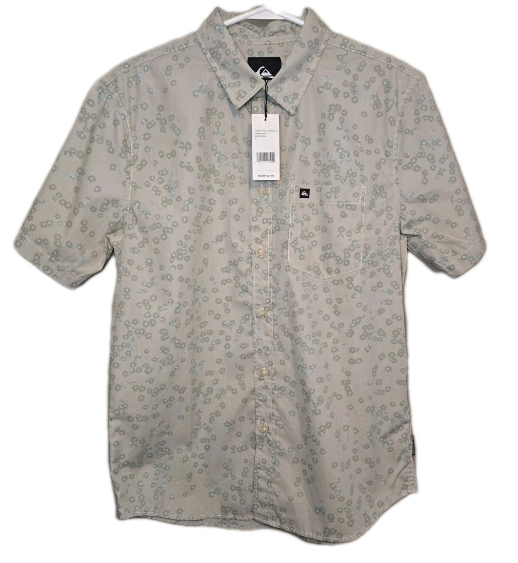 Quiksilver Men’s Cosmic Fields Classic SS Button Up Shirt Gray Size Small NWT