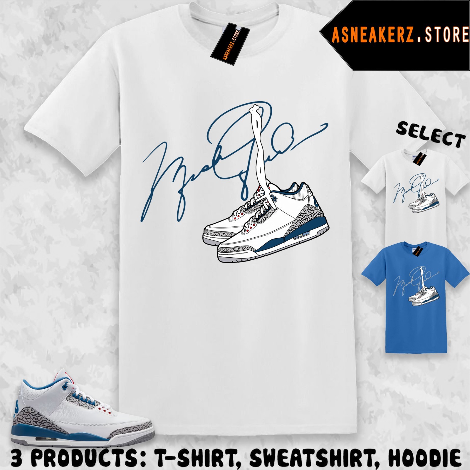 Tee Shirt Matching AJ 3 OG True Blue 2026 To Match Sneaker Shoelace 3s T-Shirt