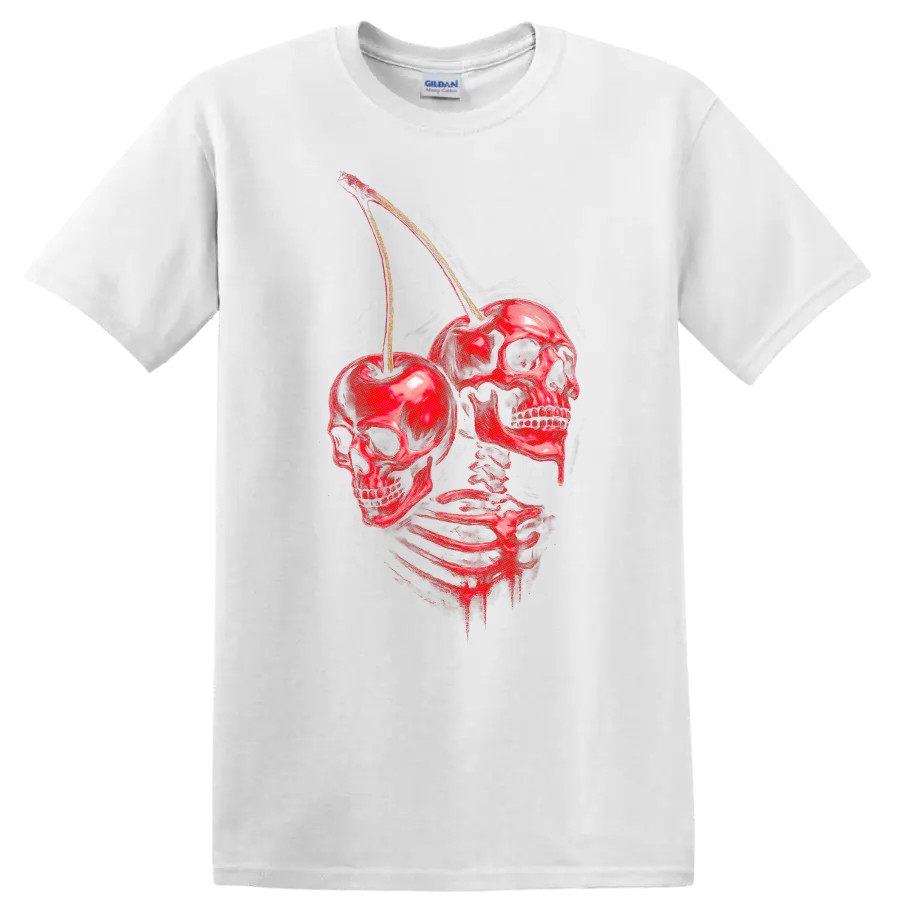 Skull Cherry Skeleton Graphic T Shirt Creepy Halloween Tee Art Design
