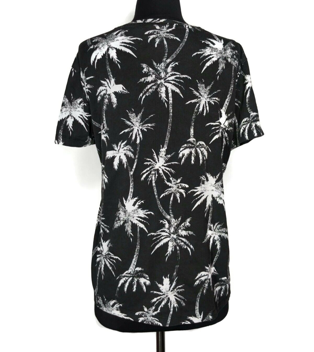 H&M Black White Palm Tree Print Short Sleeve Shirt Size S