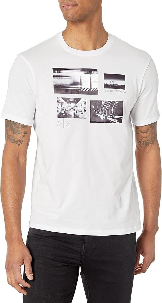 Armani Exchange Stretch Cotton City Scenes AX Logo Regular Fit T Shirt NWT