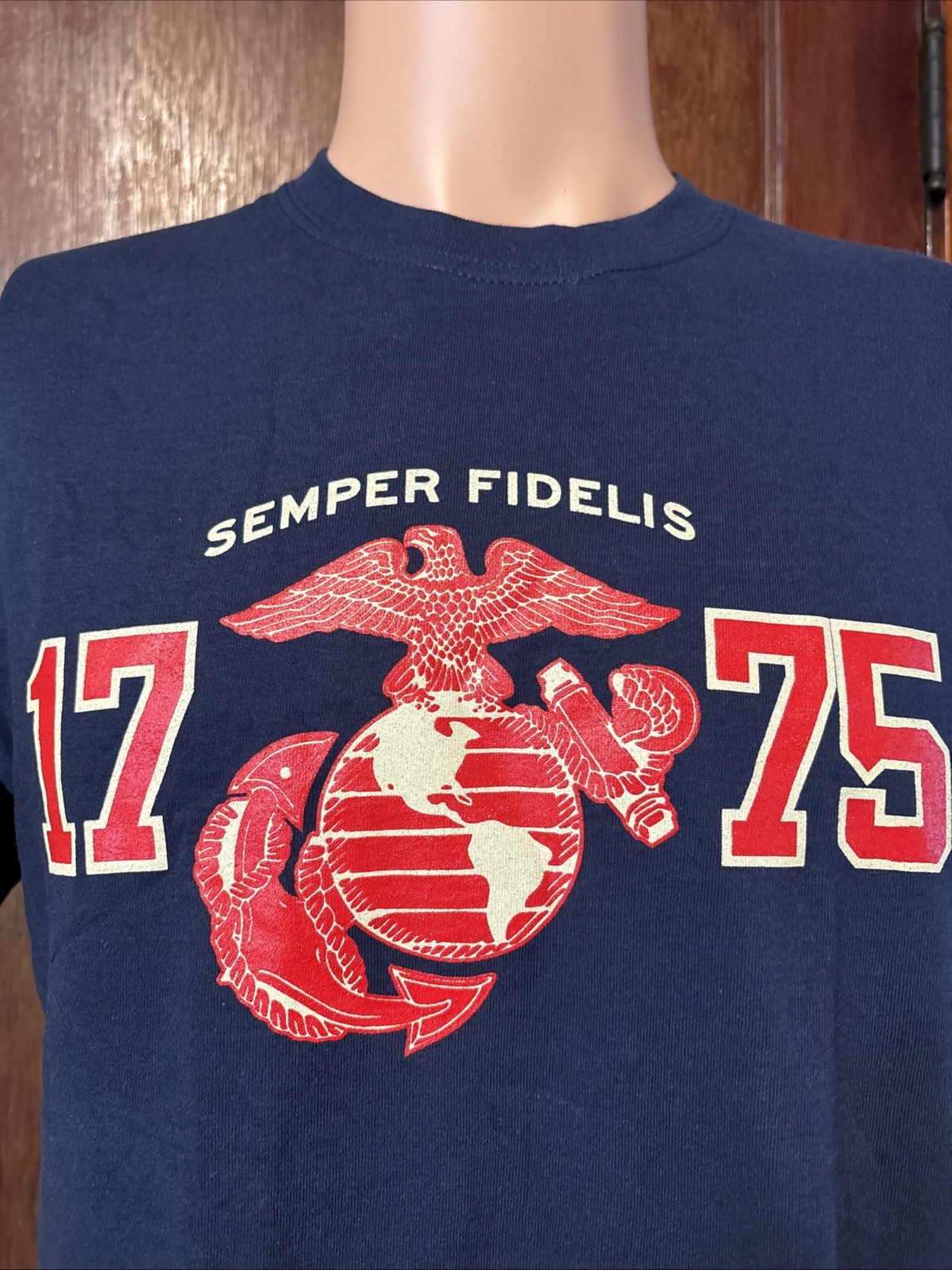 Battlefield Collection Semper Fidelis Marines Navy Blue & Red Shirt Size Medium