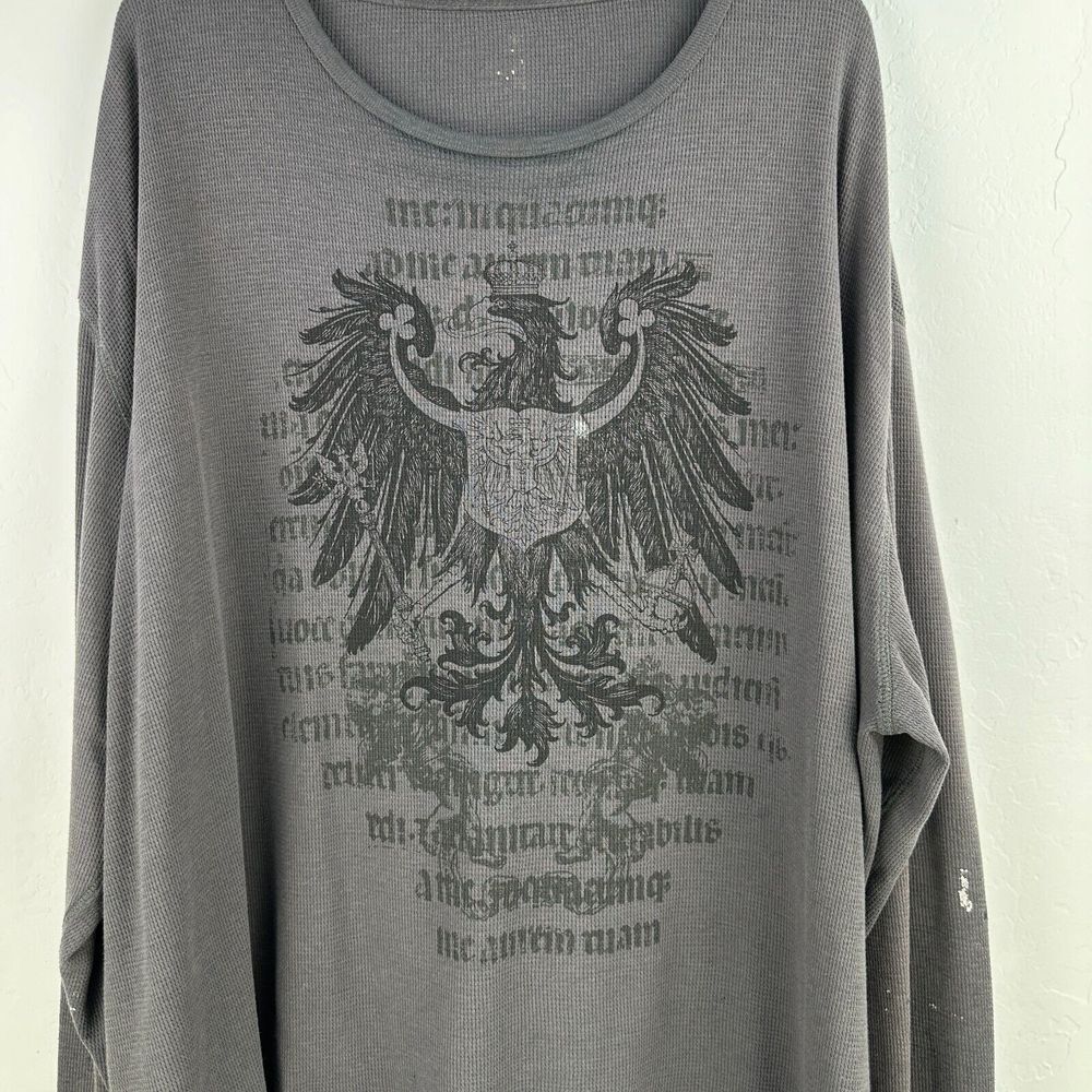 Waffle Knit Eagle Animal Print Tshirt Mens Gray Black Long Sleeve Tee Grunge