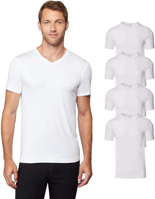 32 Degrees Mens 4 Pack Cool V-Neck T-Shirt | Anti-Odor | Quick Drying | 4-Way St