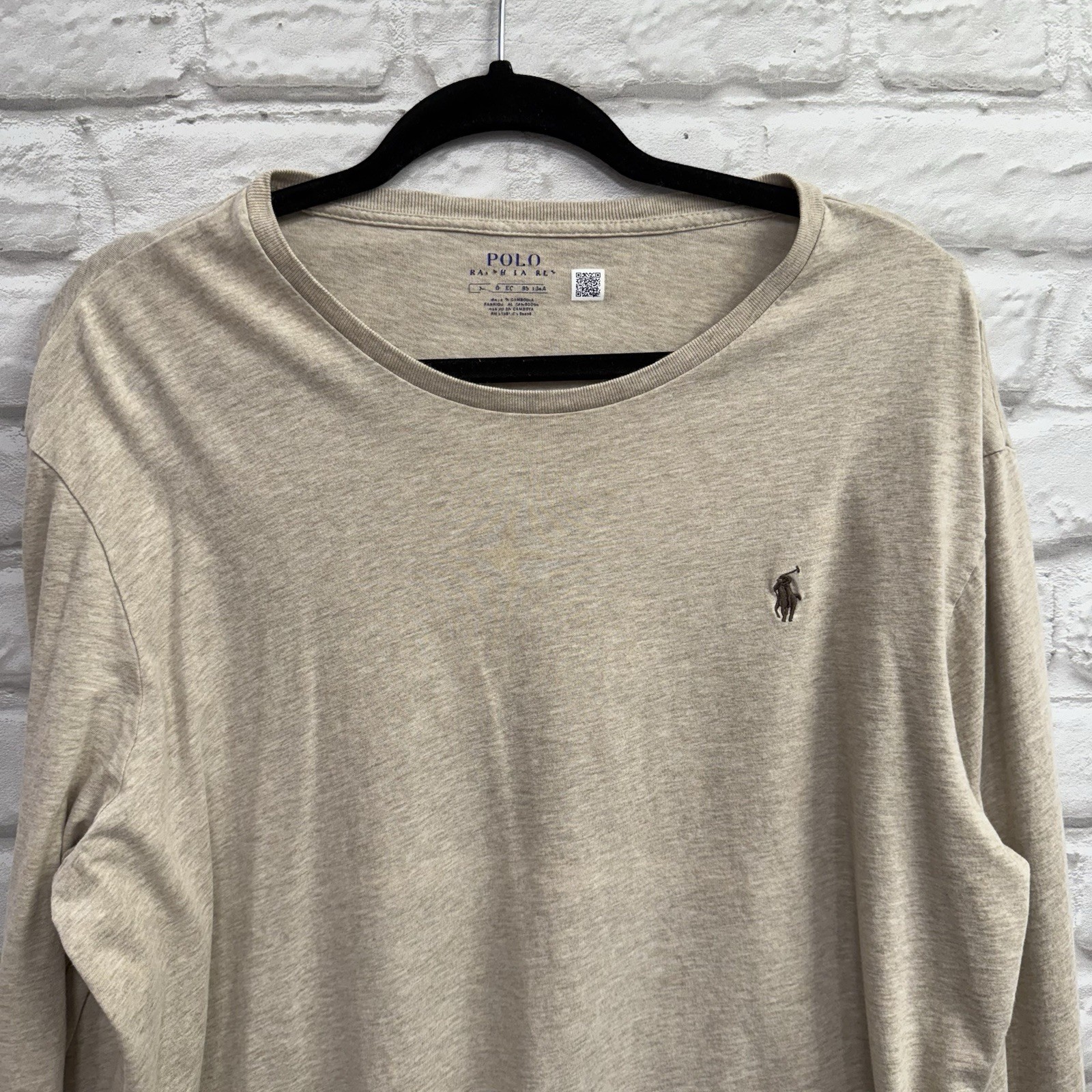 Polo Ralph Lauren Mens XL Classic-Fit Jersey Long-Sleeve T-Shirt Khaki Pony Logo
