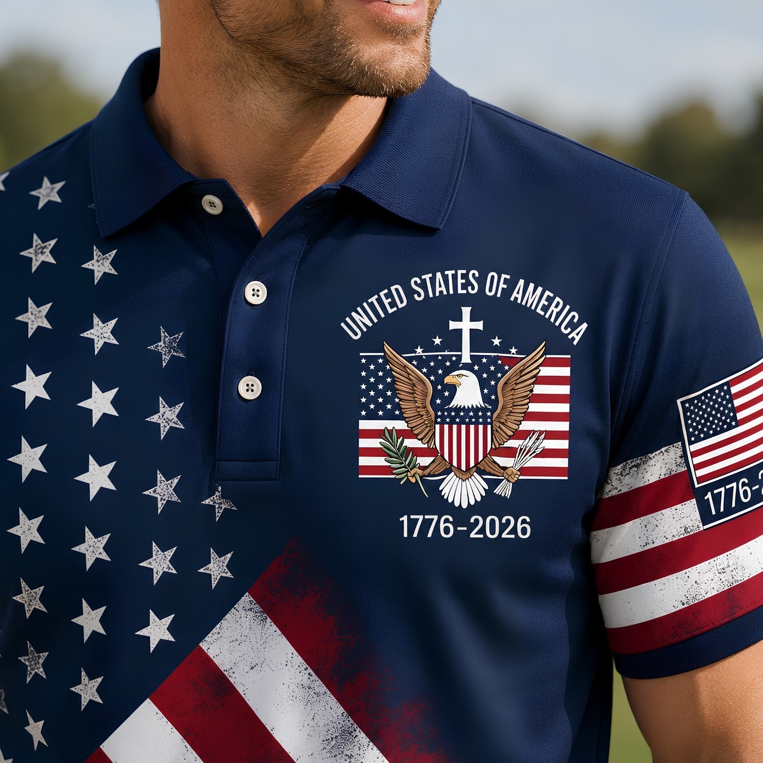 250th Anniversary Patriotic Polo Mens United States Of America 1776-2026 (S-5XL)