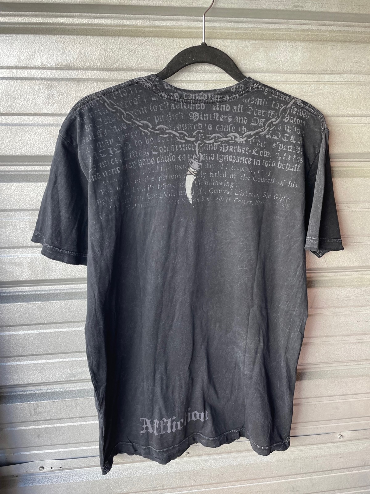 Affliction Double Skull Beaded Cross Graphic Black T-Shirt Men’s Large