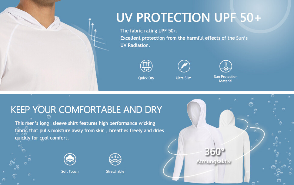 Men’s Sports Hoodie UPF 50+ Outdoor Fishing Sun Shirt Skin Protection UV Shirt