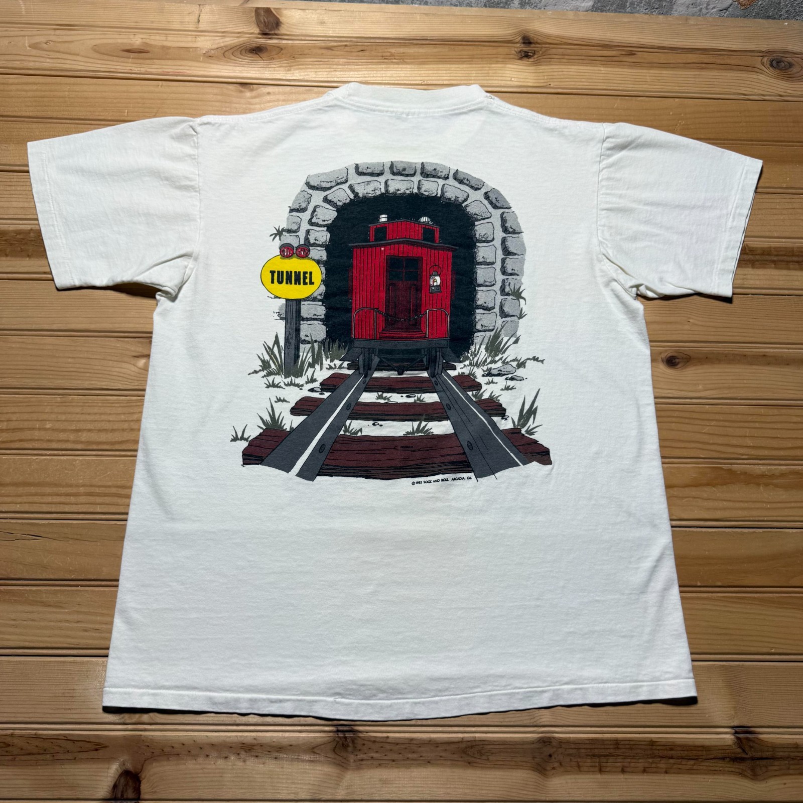 Vintage 1992 Steam Engine Train Locomotive Railroad Tunnel Graphic T-Shirt Large