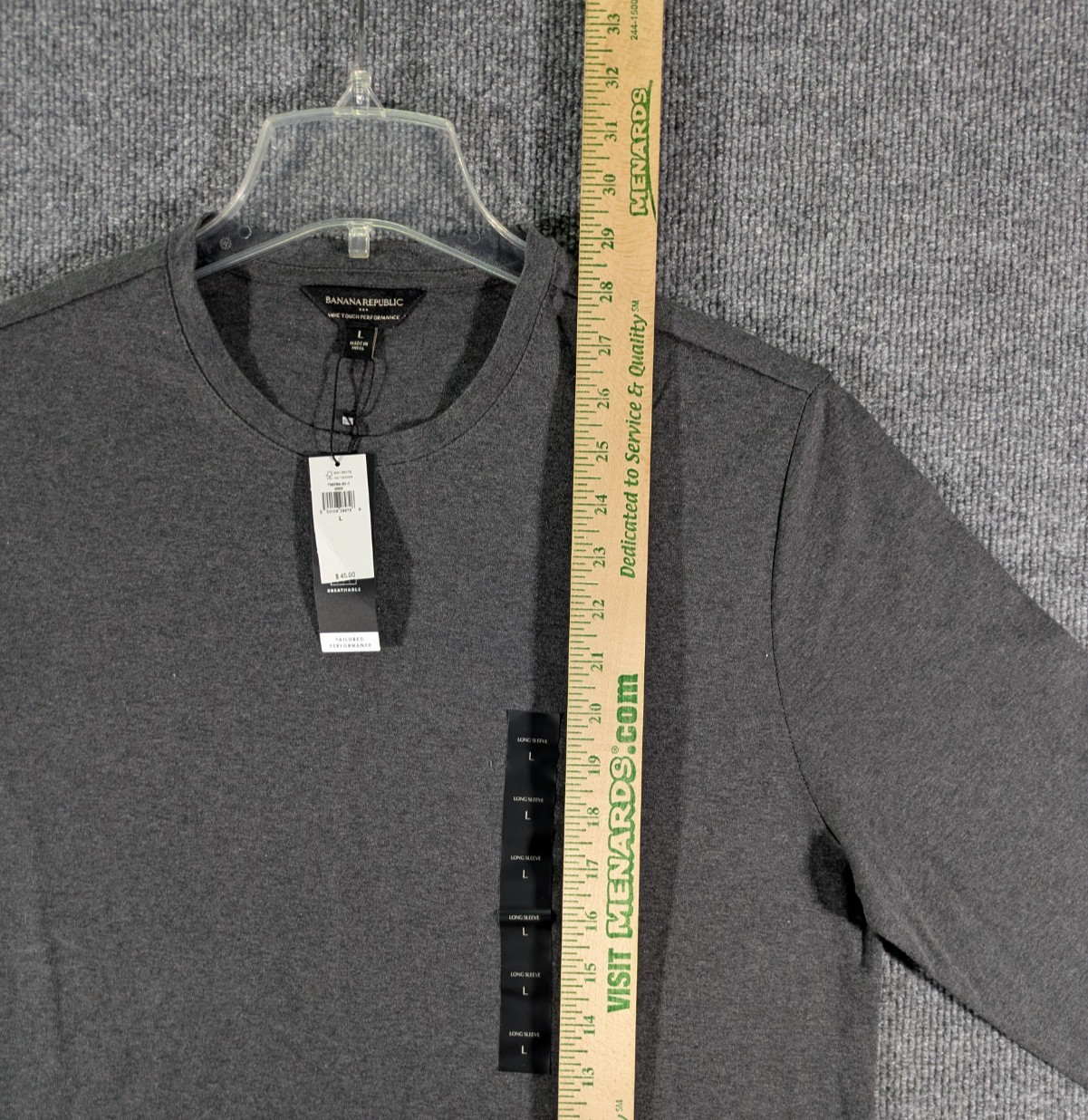 Banana Republic Men’s Large Luxe Touch Performance Tee Long Sleeve Charcoal NWT
