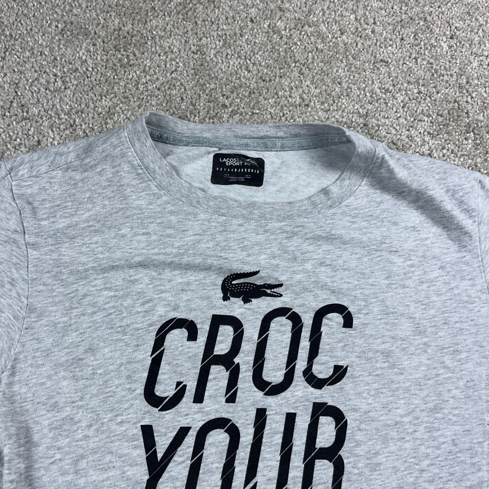 Lacoste Shirt Mens Medium Gray Novak Djokovic Sport Tennis Crew Neck Croc Dream