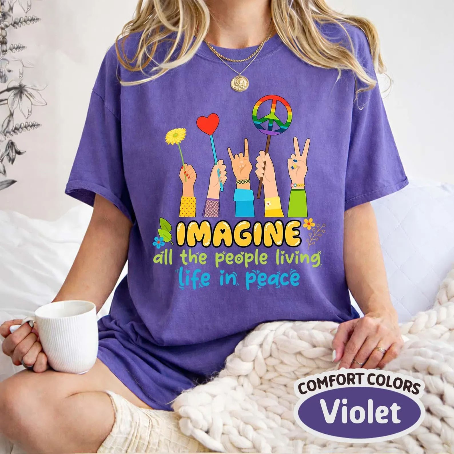 Comfort Colors Imagine All the People Living Life in Peace Unisex T-Shirt