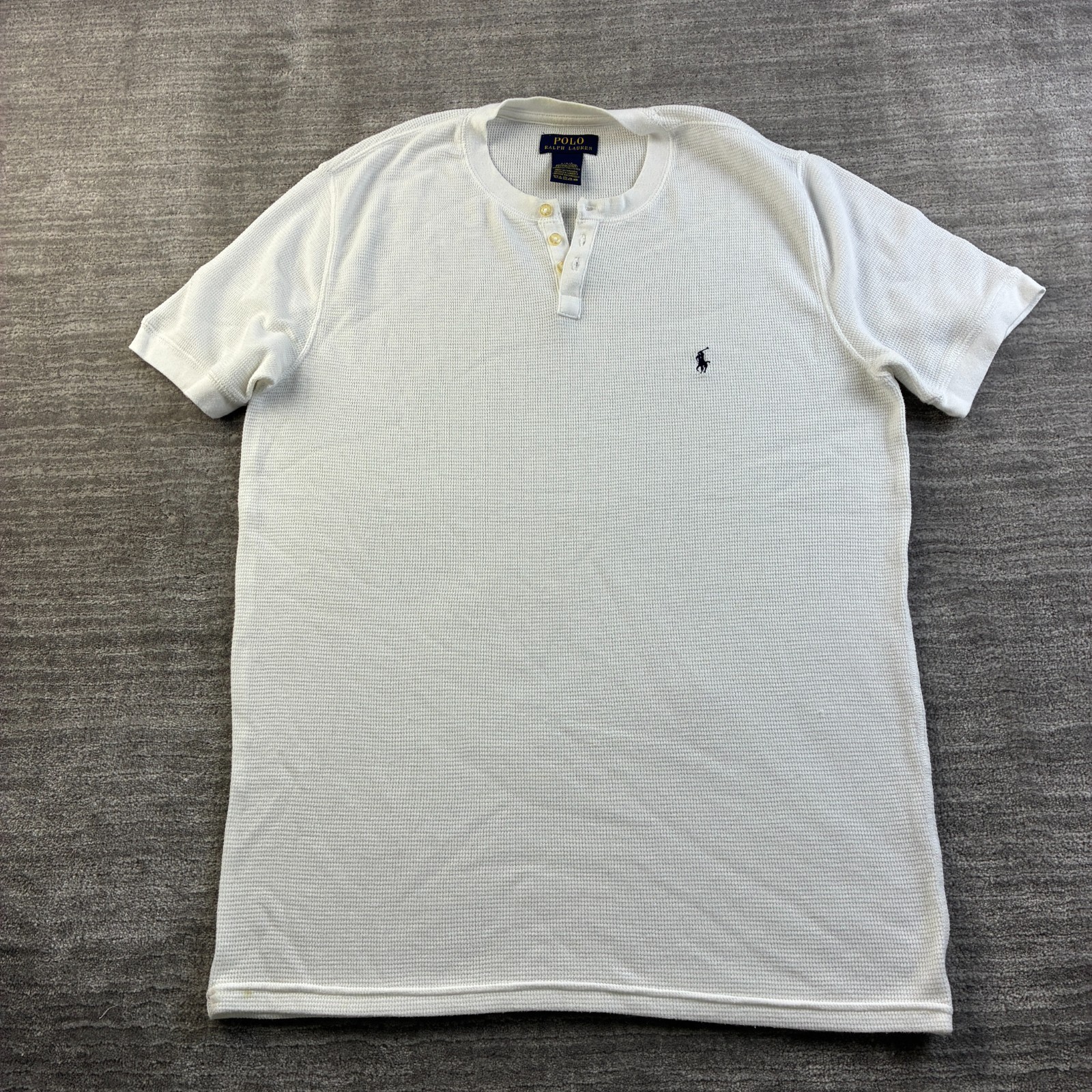 Polo Ralph Lauren Shirt Mens Large White Henley Thermal Sleepwear Waffle Knit