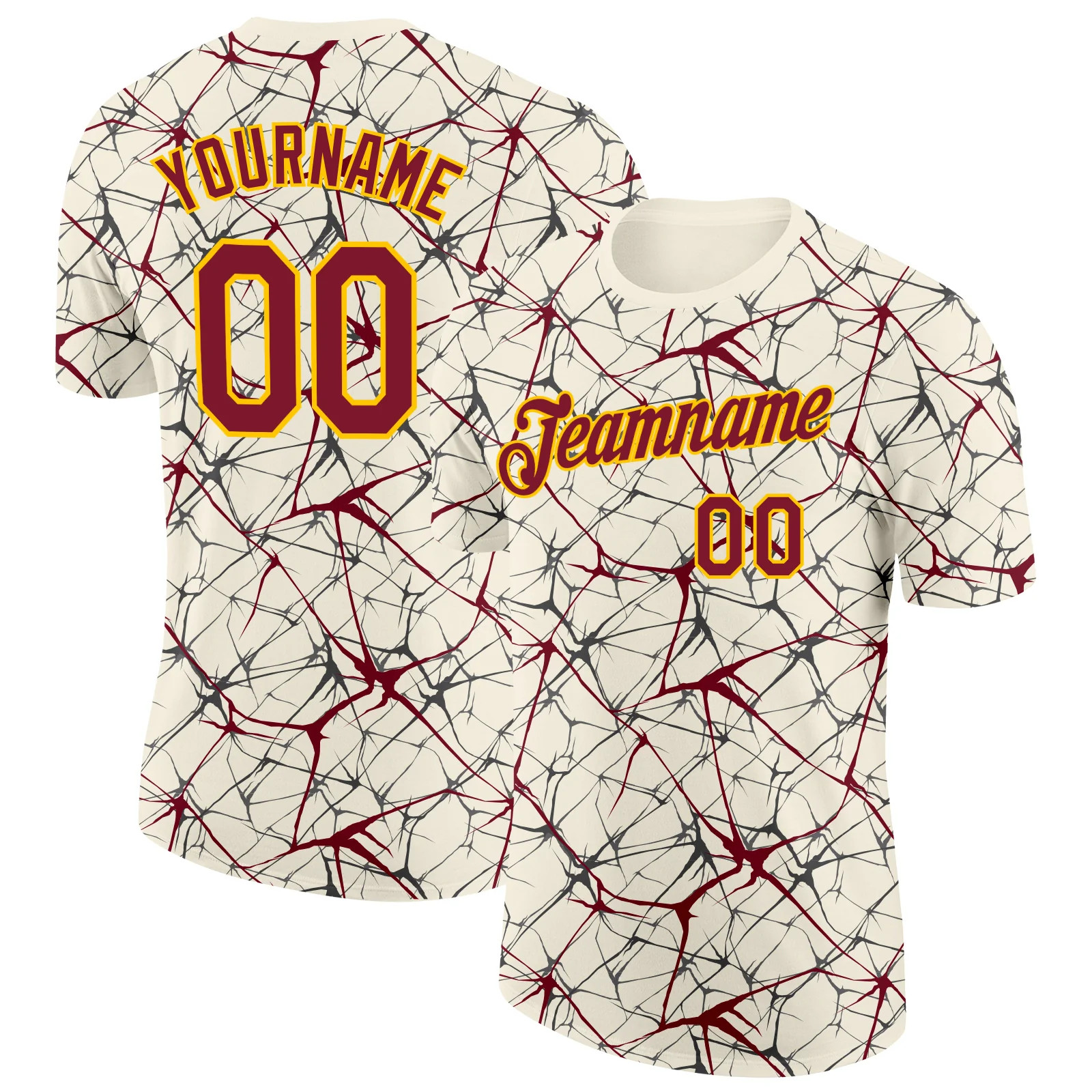 Custom Cream Crimson Abstract Crackle Sports Tee Personalized Team Jersey