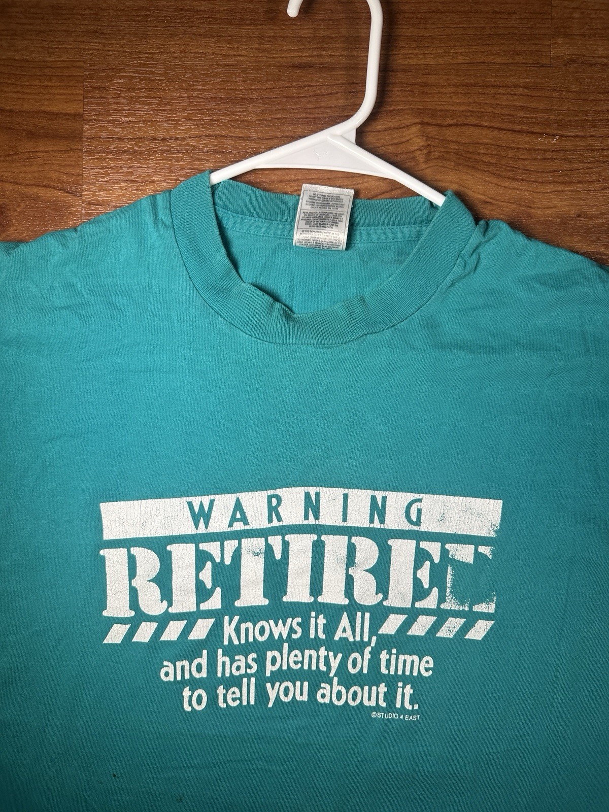 Vintage Retiree Warning Knows It All Teal Graphic T Shirt XL USA 12