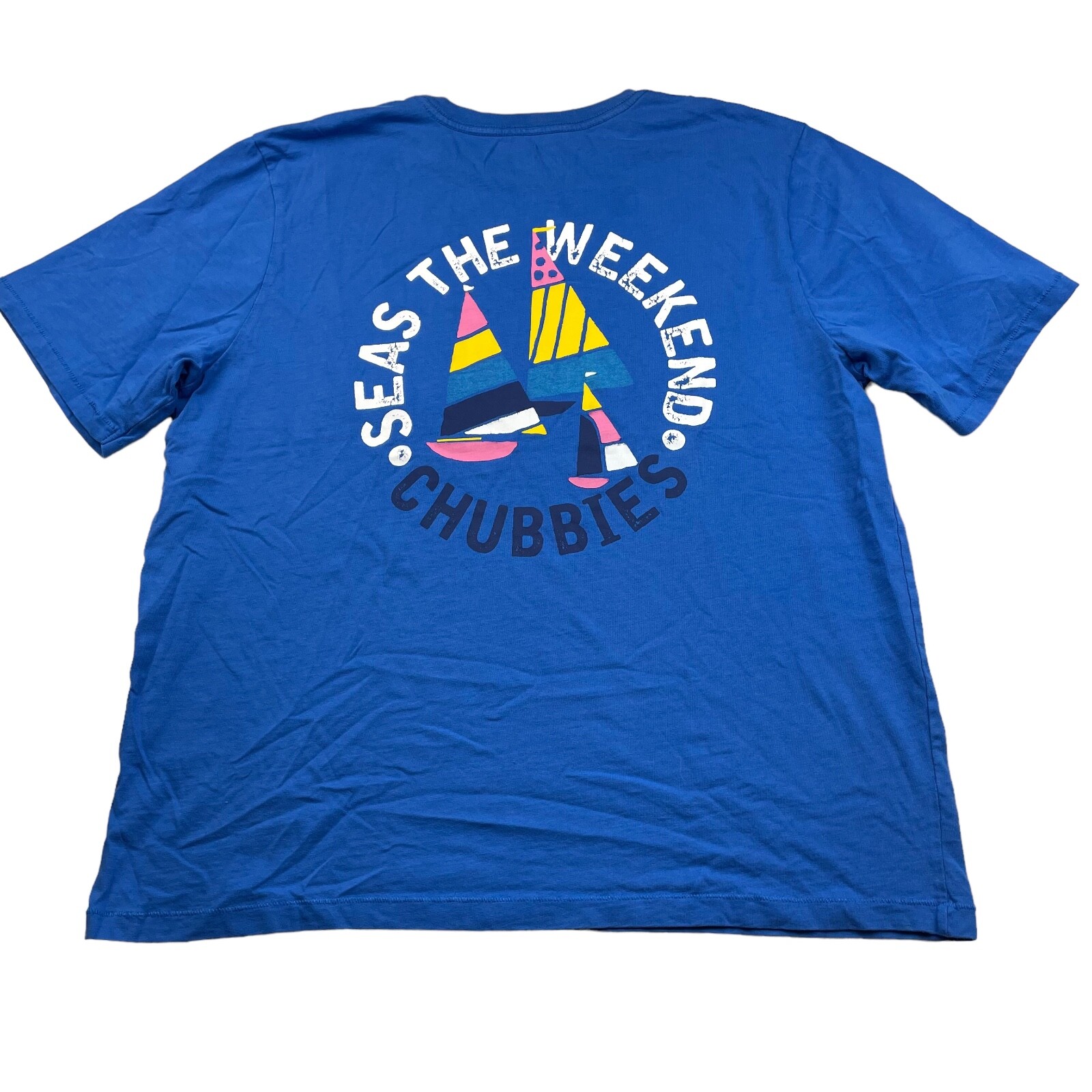 Chubbies Men’s “Seas The Weekend” 100% Cotton S/S Pocket T-Shirt Blue • XL