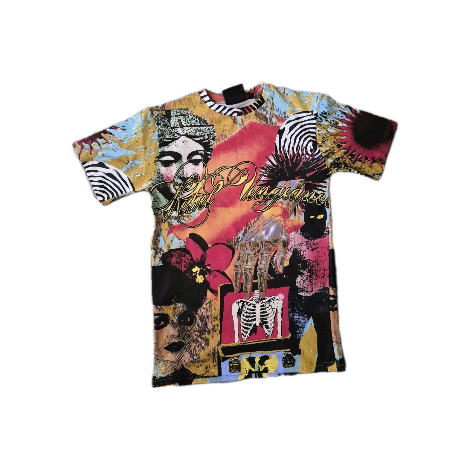 Rebel Men’s Multicolor Graphic Print Logo Crew Neck Short Sleeve T-Shirt Size S